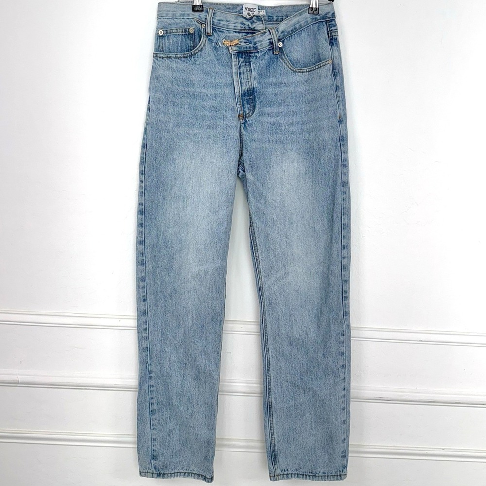 PRINCESS POLLY Light Wash Straight Leg Jeans Butterfly Embellished‎ Waist Size 4